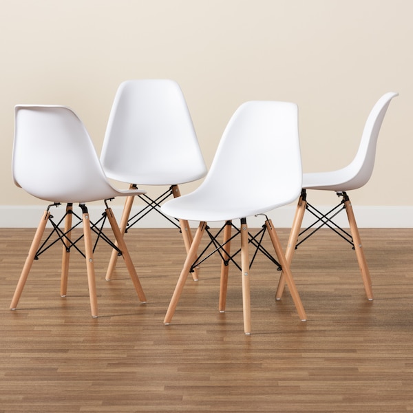 Baxton Studio Jaspen Modern White Plastic and Oak Brown Finished Wood Dining Chair Set (4PC) - 192-4PC-12019-ZORO