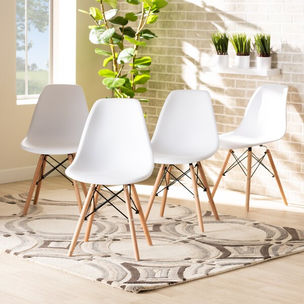 Baxton Studio Jaspen Modern White Plastic and Oak Brown Finished Wood Dining Chair Set (4PC) - 192-4PC-12019-ZORO