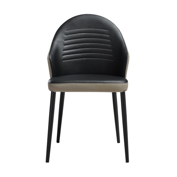 Armen Living Rocco Upholstered Dining Chair in Taupe Gray and Black Faux Leather w Black Metal Legs - Set of 2 - LCROSITAGRYBLK