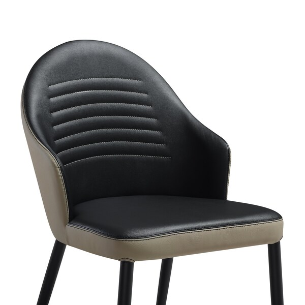 Armen Living Rocco Upholstered Dining Chair in Taupe Gray and Black Faux Leather w Black Metal Legs - Set of 2 - LCROSITAGRYBLK