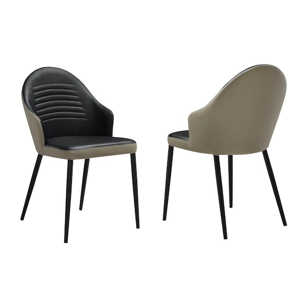 Armen Living Rocco Upholstered Dining Chair in Taupe Gray and Black Faux Leather w Black Metal Legs - Set of 2 - LCROSITAGRYBLK