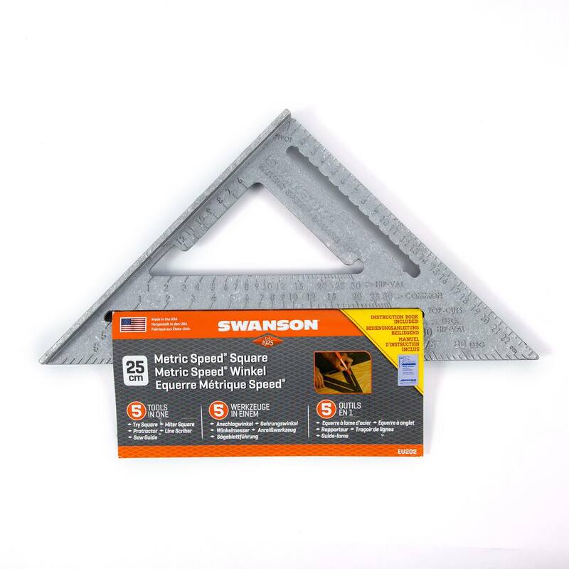 Swanson 25 cm Metric Speed Square, Rafter / Carpenter Square Layout Tool Carded with English, German and French - EU202