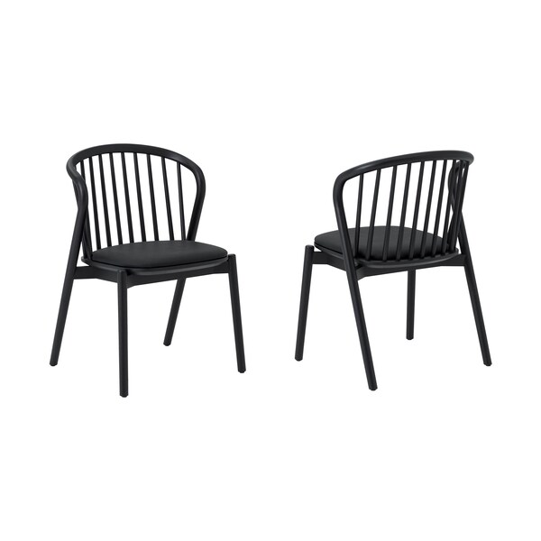 Armen Living Echo Black Oak Wood and Faux Leather Dining Chairs - Set of 2 - LCECSIBLK