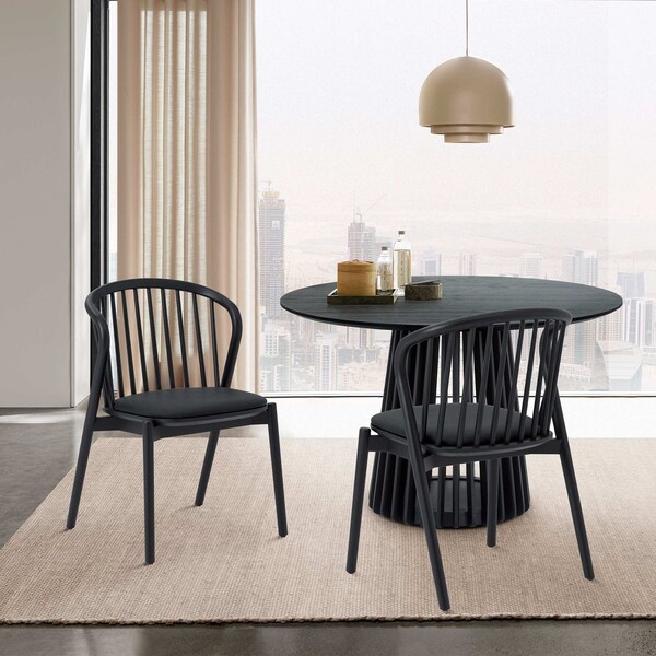 Armen Living Echo Black Oak Wood and Faux Leather Dining Chairs - Set of 2 - LCECSIBLK
