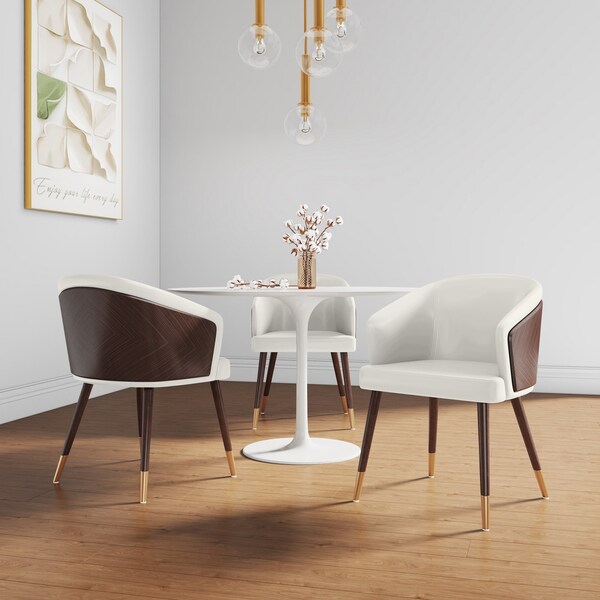 Manhattan Comfort Reeva Dining Chair in Leatherette with Beech Wood Back & Solid Wood Legs in Walnut & Cream, 2PK - 2-DC082-CR