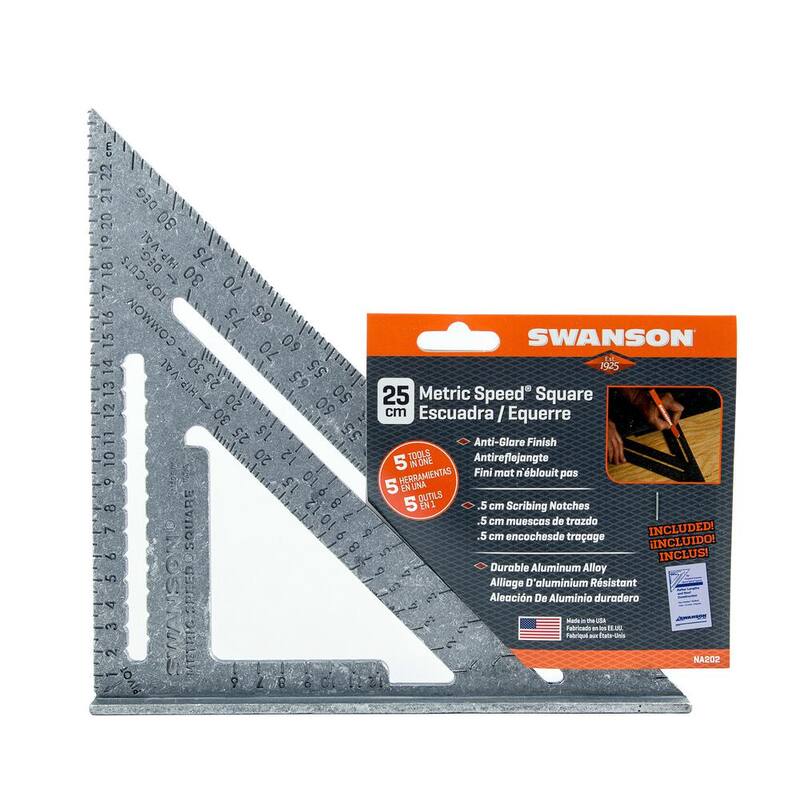 Swanson 25 cm Metric Speed Square, Rafter / Carpenter Square Layout Tool with Plain Markings and Blue Book - NA202