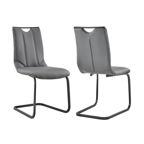 Armen Living Pacific Dining Room Chair in Gray Faux Leather and Black Finish - Set of 2 - LCPCSIGRPU