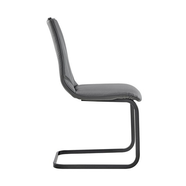 Armen Living Pacific Dining Room Chair in Gray Faux Leather and Black Finish - Set of 2 - LCPCSIGRPU