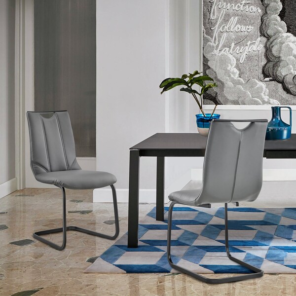 Armen Living Pacific Dining Room Chair in Gray Faux Leather and Black Finish - Set of 2 - LCPCSIGRPU