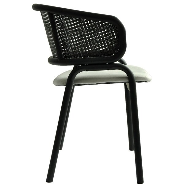 Leisuremod Ervilla Dining Chair in Black Steel Frame with Black Wicker Back and Grey Seat, 4PK - ECBL-20BL-GR4