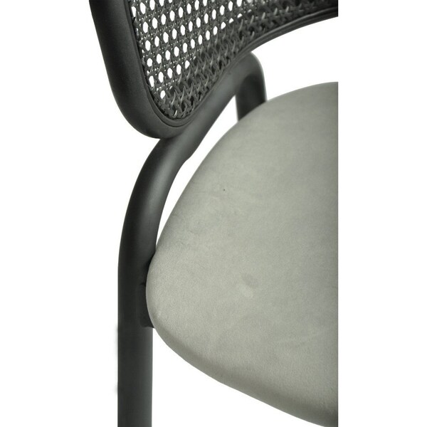 Leisuremod Ervilla Dining Chair in Black Steel Frame with Black Wicker Back and Grey Seat, 4PK - ECBL-20BL-GR4