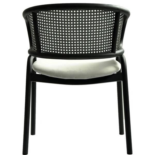 Leisuremod Ervilla Dining Chair in Black Steel Frame with Black Wicker Back and Grey Seat, 4PK - ECBL-20BL-GR4