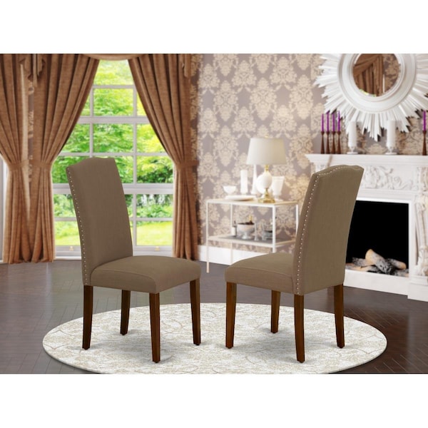East West Furniture East West Furniture ENP3T18 Encinal Parson Chair with Mahogany Leg & Linen Fabric - Dark Coffee - Set of 2 - ENP3T18