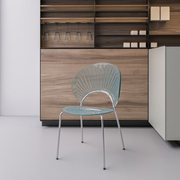 Leisuremod Opulent Modern Plastic Dining Side Chair with Chrome Metal Legs in Smoke, 2PK - OC20TGR2
