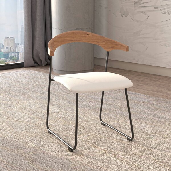 Leisuremod Lyra Collection Modern Chair in Natural Wood back and White Seat - LCNW-41W