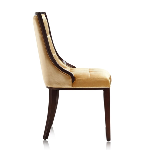 Manhattan Comfort Fifth Avenue Velvet Dining Chair (Set of Two) in Antique Gold and Walnut - DC008-AG