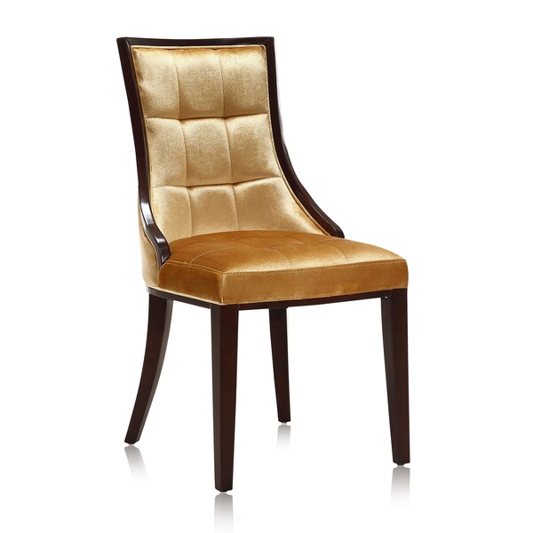 Manhattan Comfort Fifth Avenue Velvet Dining Chair (Set of Two) in Antique Gold and Walnut - DC008-AG