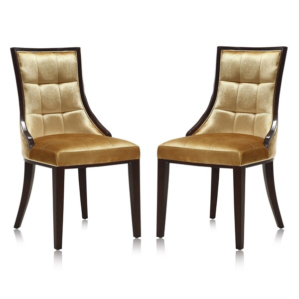 Manhattan Comfort Fifth Avenue Velvet Dining Chair (Set of Two) in Antique Gold and Walnut - DC008-AG