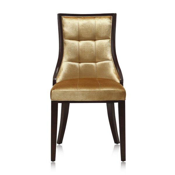 Manhattan Comfort Fifth Avenue Velvet Dining Chair (Set of Two) in Antique Gold and Walnut - DC008-AG