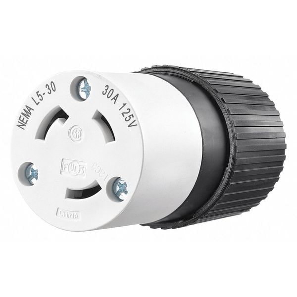 Zoro Select Locking Connector Black/White 125VAC 30A L5-30R - 70530NC
