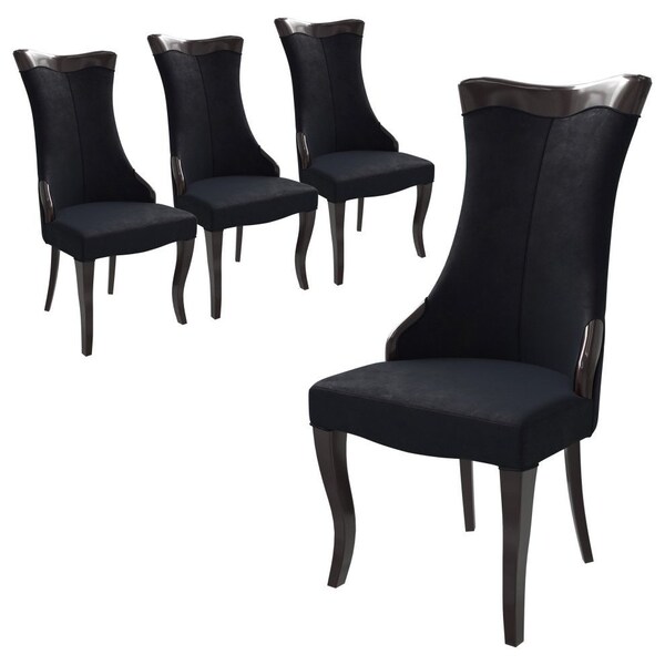 Leisuremod Novara Collection Modern Wooden Dining Chair in Black Velvet, 4PK - NC20BLF4