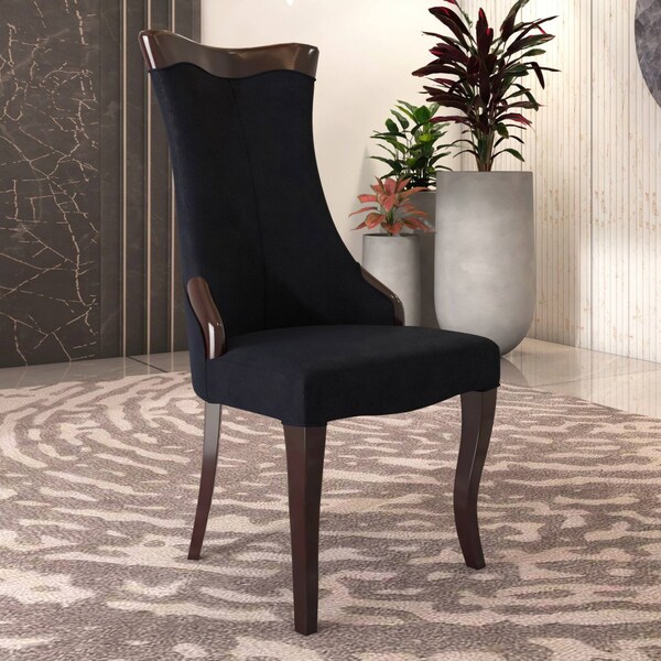 Leisuremod Novara Collection Modern Wooden Dining Chair in Black Velvet, 4PK - NC20BLF4