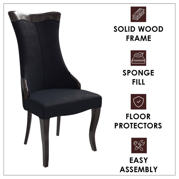 Leisuremod Novara Collection Modern Wooden Dining Chair in Black Velvet, 4PK - NC20BLF4