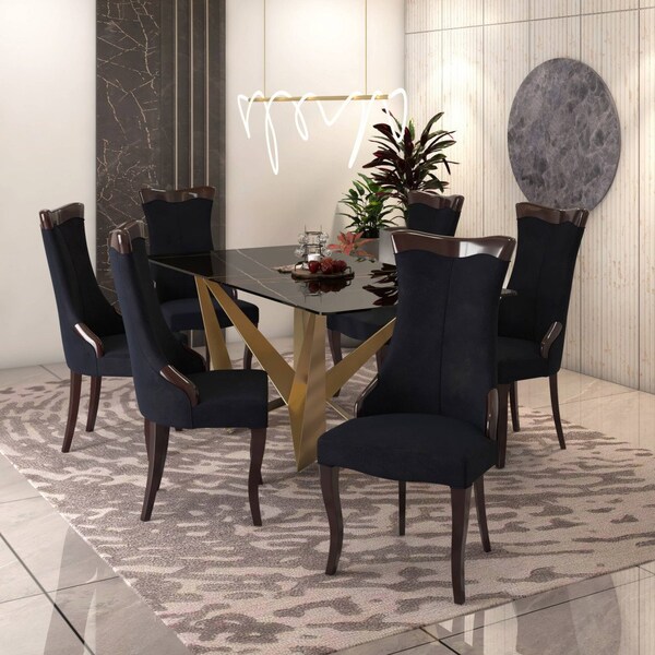 Leisuremod Novara Collection Modern Wooden Dining Chair in Black Velvet, 4PK - NC20BLF4