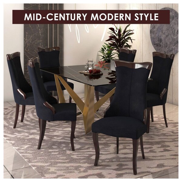 Leisuremod Novara Collection Modern Wooden Dining Chair in Black Velvet, 4PK - NC20BLF4