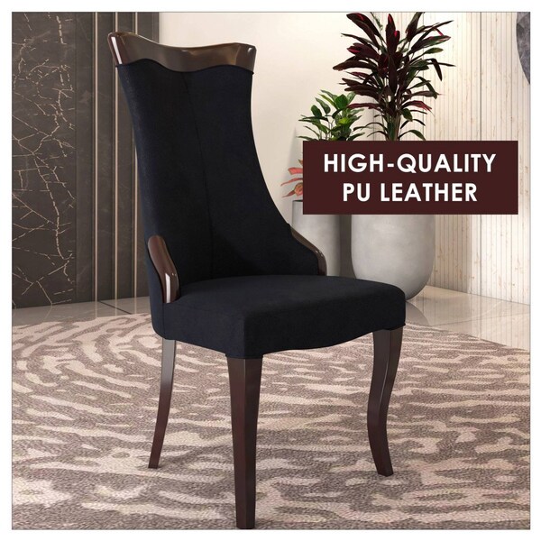 Leisuremod Novara Collection Modern Wooden Dining Chair in Black Velvet, 4PK - NC20BLF4