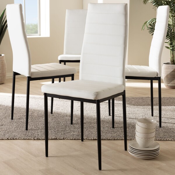Baxton Studio Armand Modern White Faux Leather Upholstered Dining Chair, PK4 - 146-8780