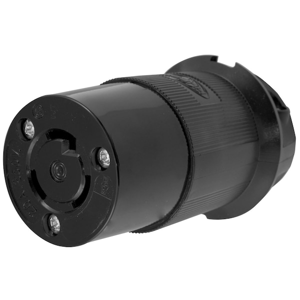 Hubbell Wiring Device-Kellems Locking Devices, Twist-Lock®, Insulgrip® Connector, 20A 250V AC, 2-Pole 3-Wire Grounding, NEMA L6-20R, Cord clamps with removable inserts nylon. - HBL2323EBK