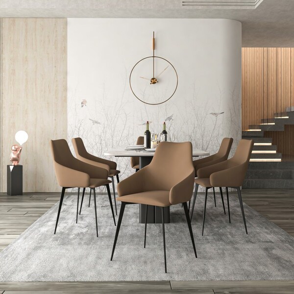 Leisuremod Sonnet Modern Dining Chair in Light Brown Fabric and Iron Legs - SC51LBR