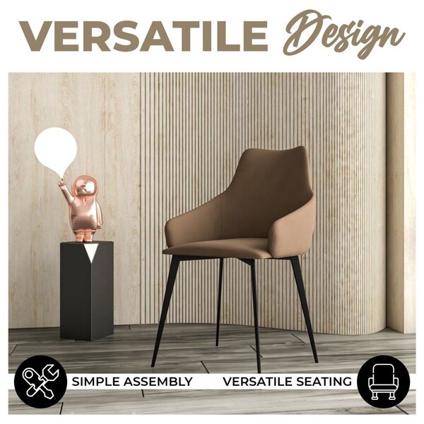 Leisuremod Sonnet Modern Dining Chair in Light Brown Fabric and Iron Legs - SC51LBR