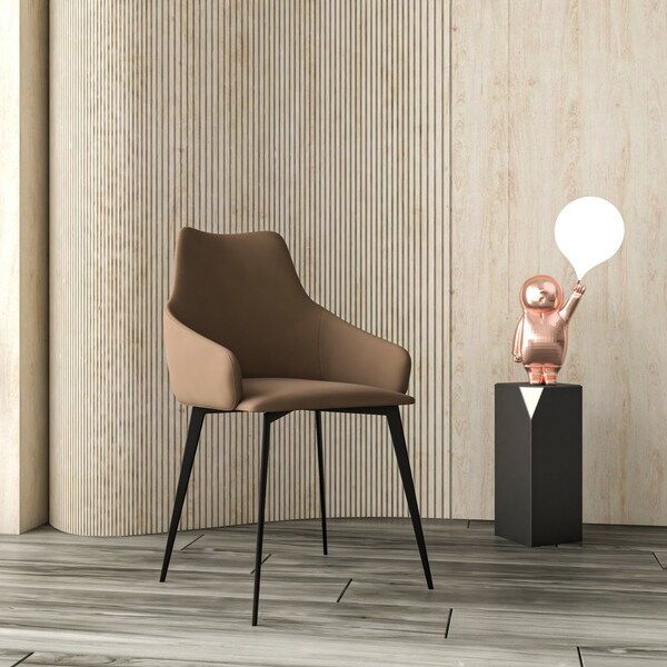 Leisuremod Sonnet Modern Dining Chair in Light Brown Fabric and Iron Legs - SC51LBR