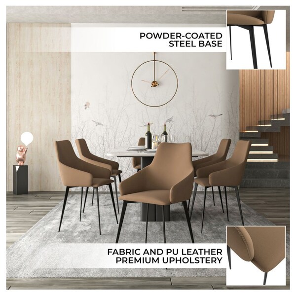 Leisuremod Sonnet Modern Dining Chair in Light Brown Fabric and Iron Legs - SC51LBR
