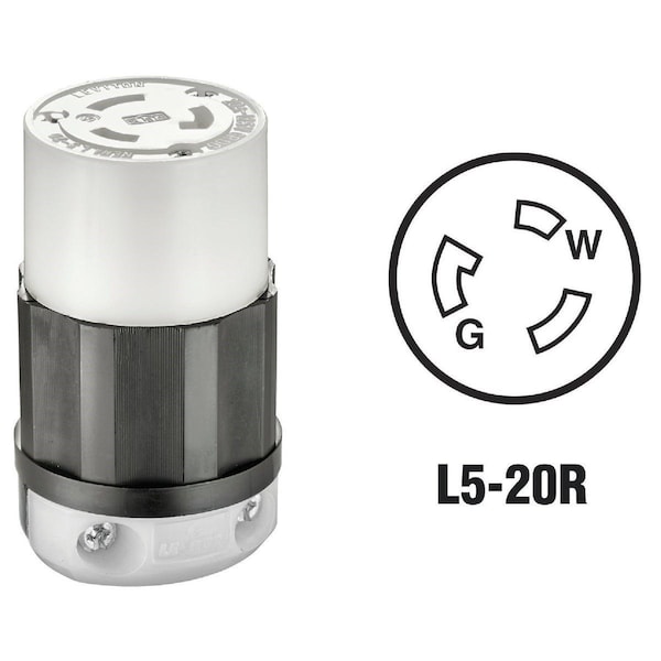 Leviton 20A 125V 3-Wire 2-Pole Industrial Grade Locking Cord Connector - 121-02313-0PB