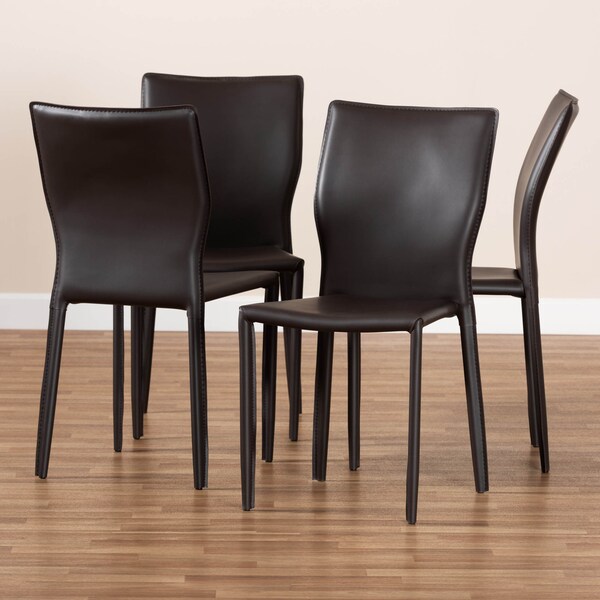 Baxton Studio Heidi Dark Brown Faux Leather Upholstered 4-Piece Dining Chair Set - 171-10791