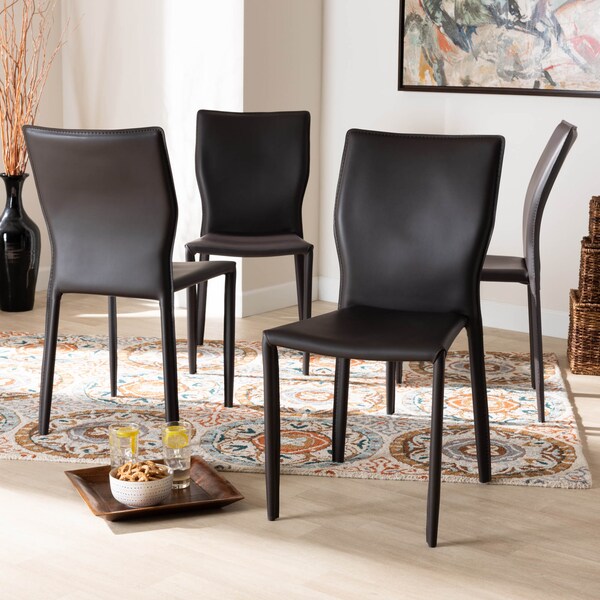 Baxton Studio Heidi Dark Brown Faux Leather Upholstered 4-Piece Dining Chair Set - 171-10791