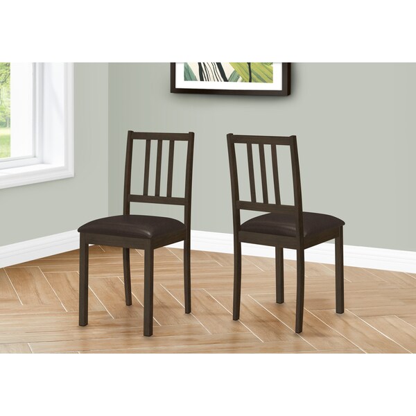 Monarch Specialties Dining Chair, Set Of 2, Side, Upholstered, Kitchen, Dining Room, Brown Leather Look, Brown Wood Legs - I 1304