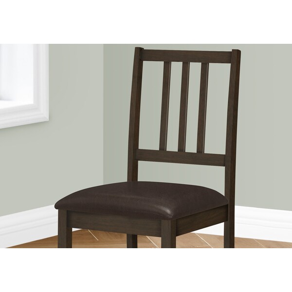 Monarch Specialties Dining Chair, Set Of 2, Side, Upholstered, Kitchen, Dining Room, Brown Leather Look, Brown Wood Legs - I 1304