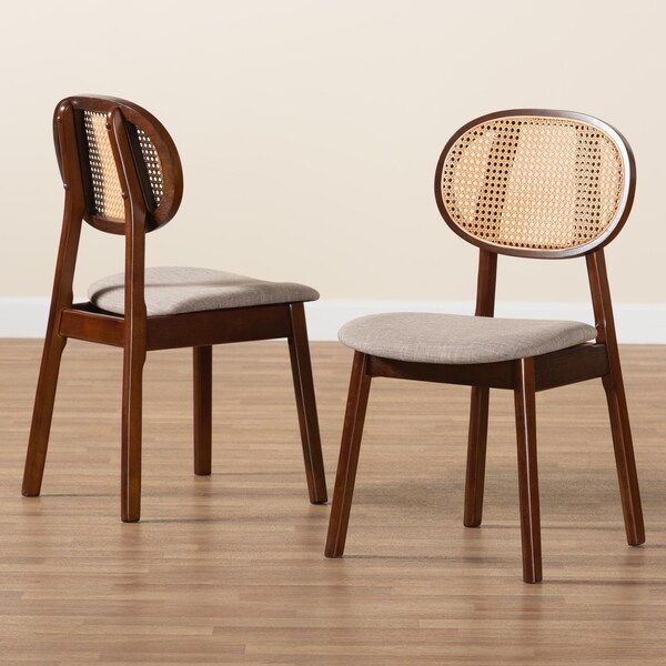 Baxton Studio Darrion Mid-Century Modern Grey Fabric and Walnut Brown Finished Wood 2-Piece Dining Chair Set, PR - 234-2PC-13291-ZORO