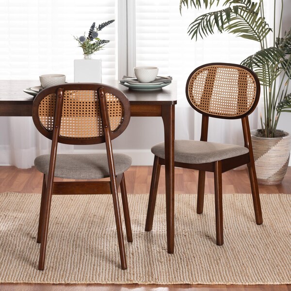 Baxton Studio Darrion Mid-Century Modern Grey Fabric and Walnut Brown Finished Wood 2-Piece Dining Chair Set, PR - 234-2PC-13291-ZORO