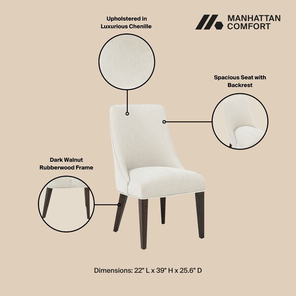 Manhattan Comfort Beever Dining Chair in Cream - Set of 2 - DC103-CR