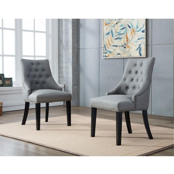 Kd Cuna Mid Back Button-Tufted Fabric Dining Chair with Low-Profile Armrest, Gray - Set of 2 - KD2245662