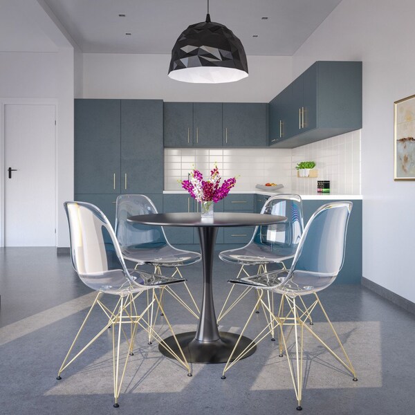 Leisuremod Cresco Plastic Dining Side Chair with Gold Base, Clear - CR19CLG