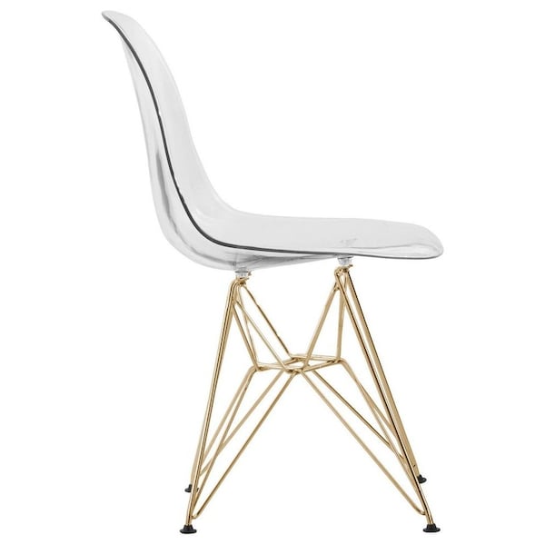 Leisuremod Cresco Plastic Dining Side Chair with Gold Base, Clear - CR19CLG
