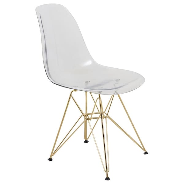 Leisuremod Cresco Plastic Dining Side Chair with Gold Base, Clear - CR19CLG