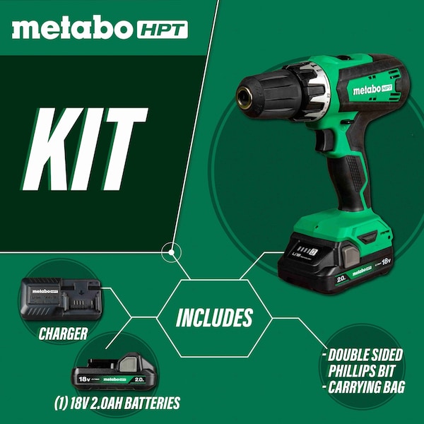 Metabo Hpt 18V Cordless Brushed Driver Drill Kit 1 x 2.0Ah - DS18DFXM