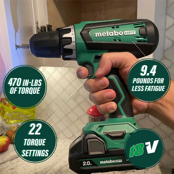 Metabo Hpt 18V Cordless Brushed Driver Drill Kit 1 x 2.0Ah - DS18DFXM